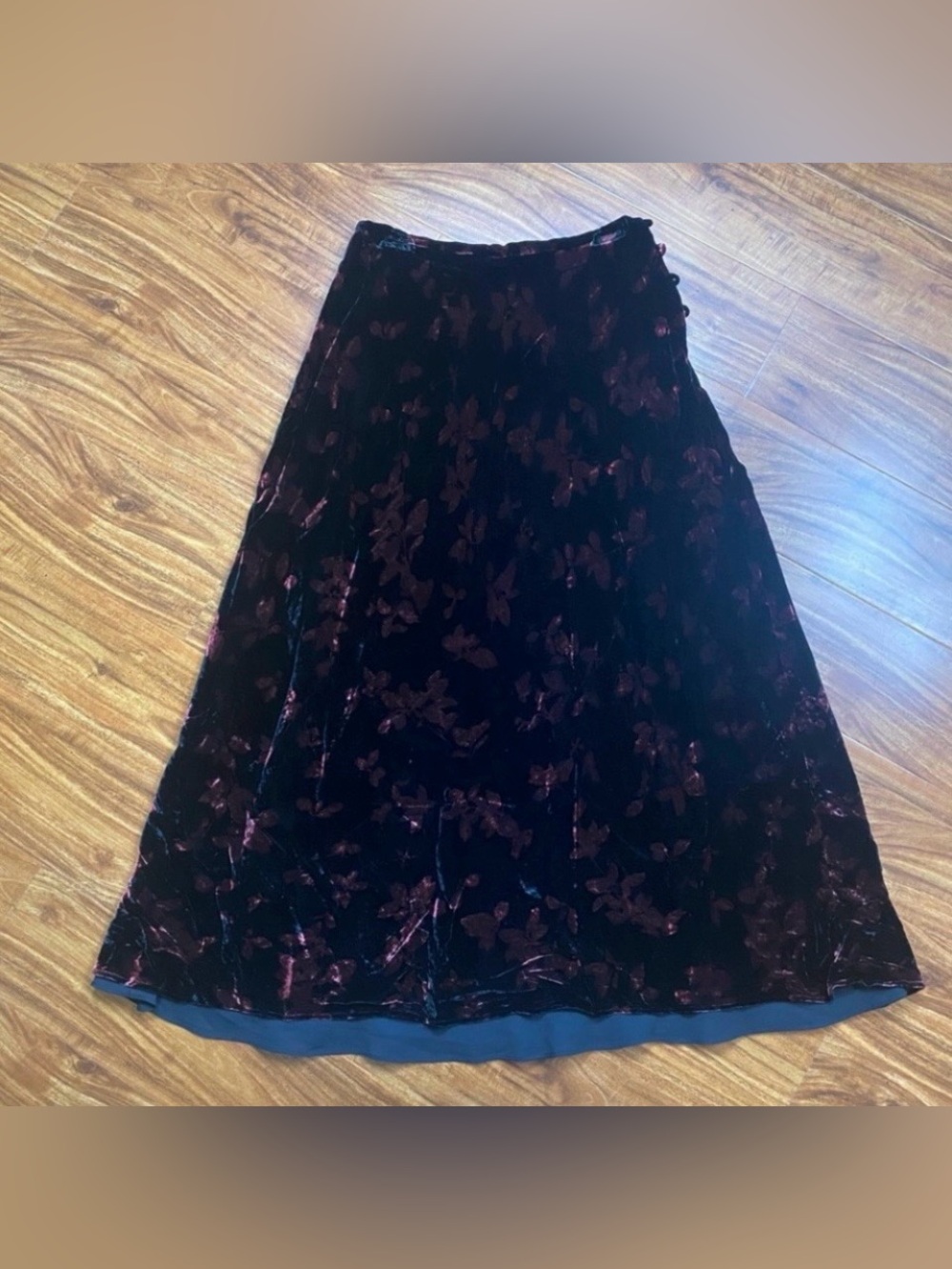 Vintage Ann Taylor Women's Black Wine Floral Velvet A Line Skirt Size 6 Classic